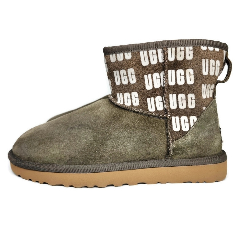 UGG Classic Mini II Logo Slate Grey & White UGG Graphics Shearling Lined Boots - Picture 5 of 11